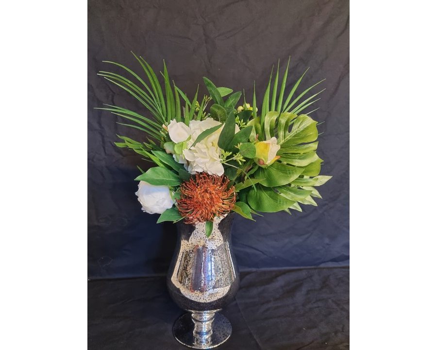 Silk Flower arrangement - Glass Vase