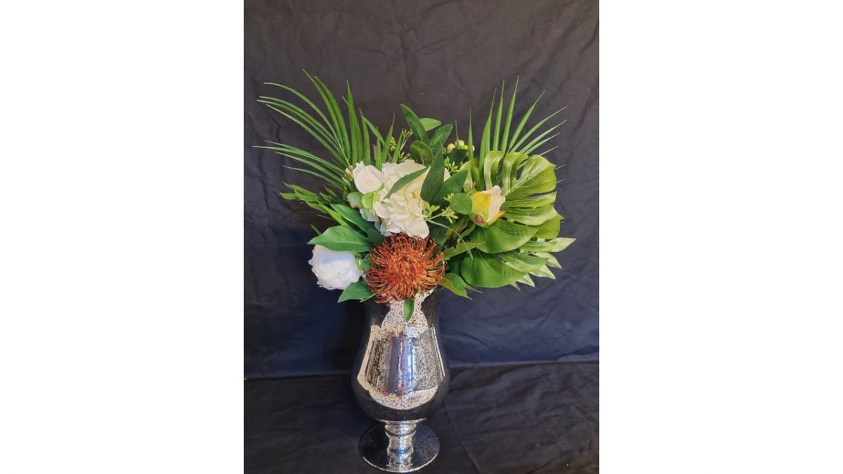 Silk Flower arrangement - Glass Vase